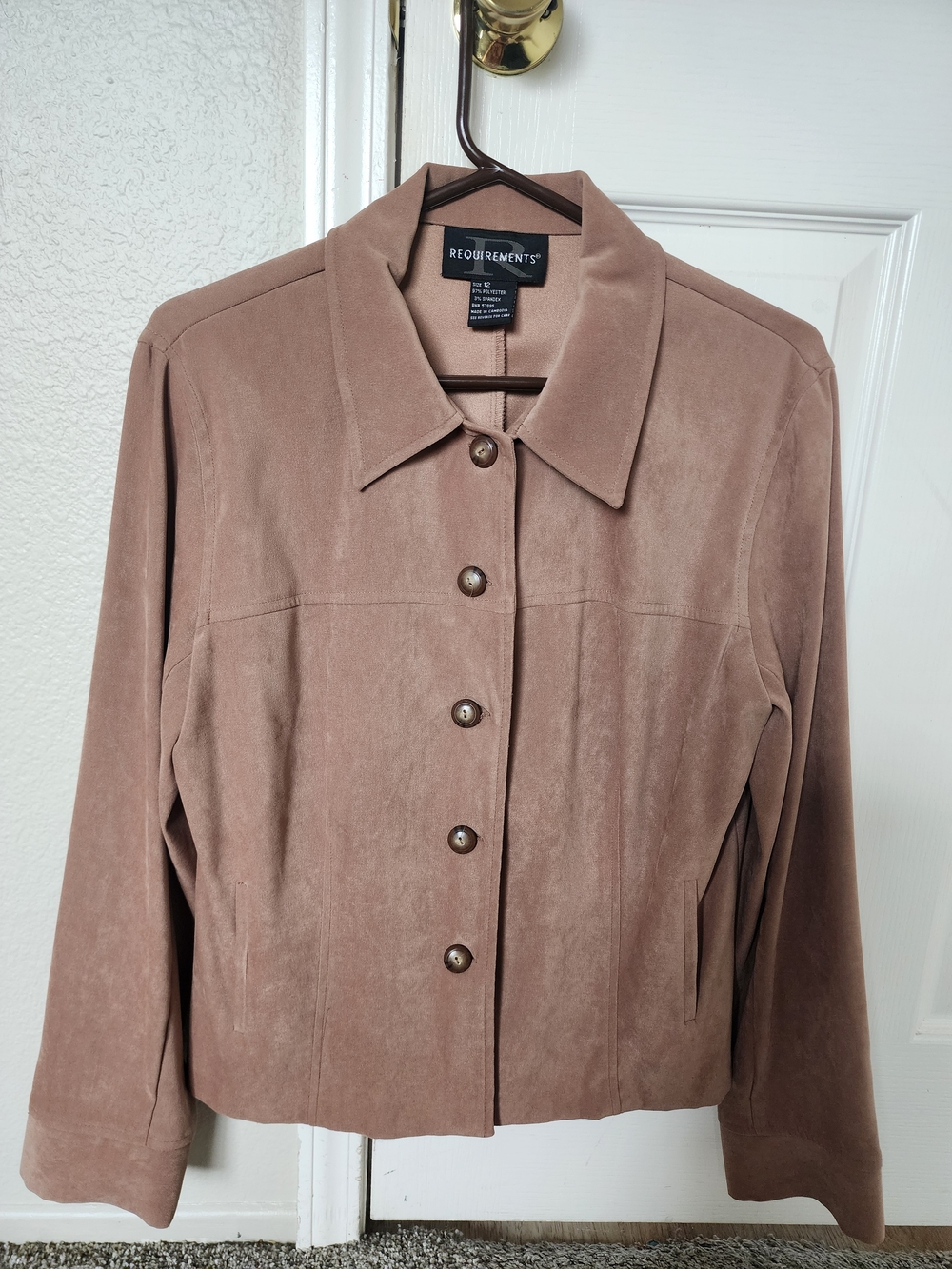 Requirements Brown Faux Suede Button Front Jacket Size 12
